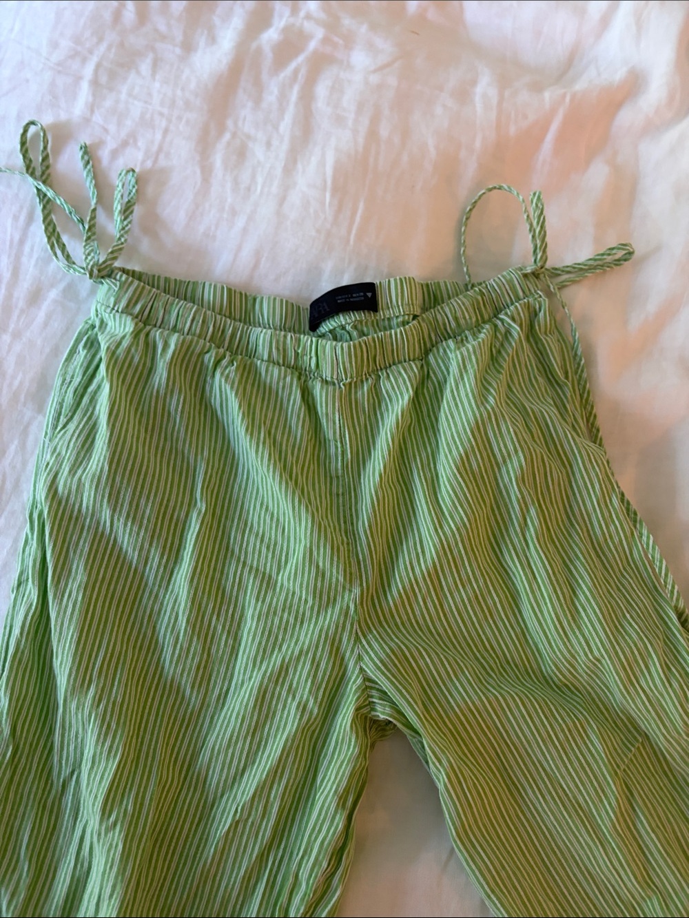 Zara Light Green Striped Wide-Leg Jumpsuit